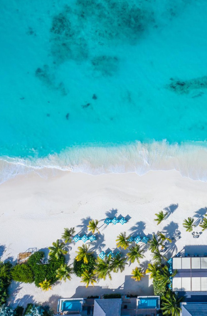 Aerial view of Zemi Beach House and shoreline in Anguilla